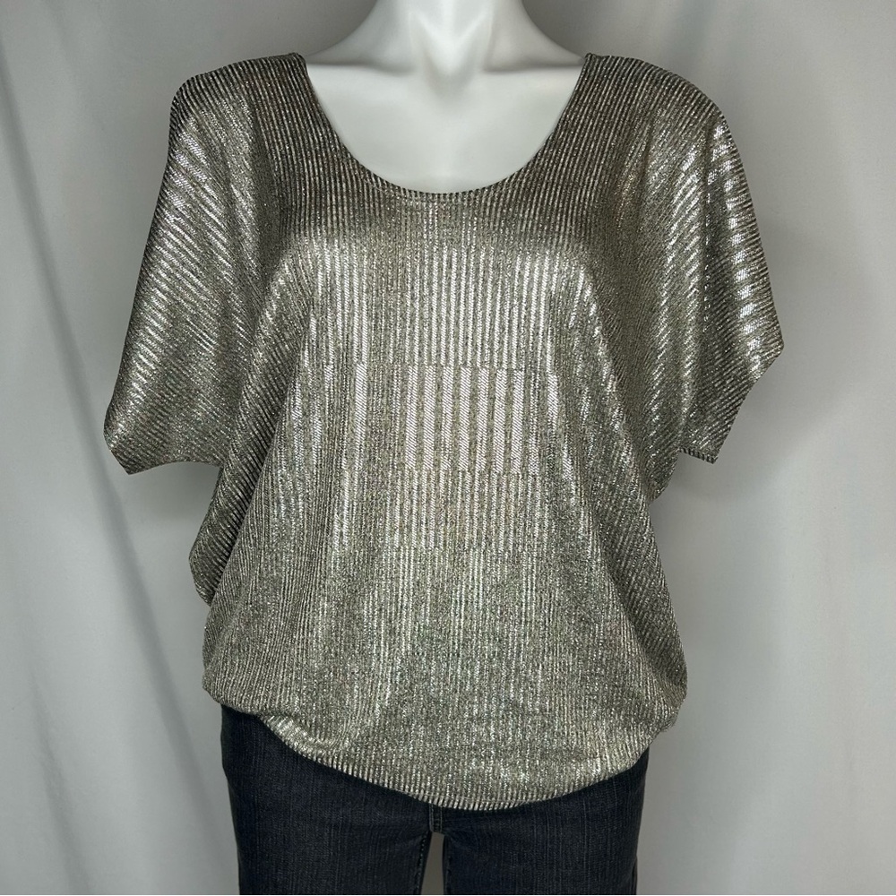 Kim & Kami Silver Metallic Dolman Sleeve Top, Large‎